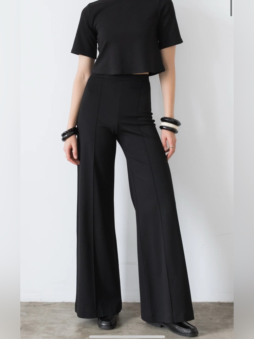 Ripley Rader Black Ponte Knit Long Wide Leg Pant Nwt Size 4 Large 35” Inseam